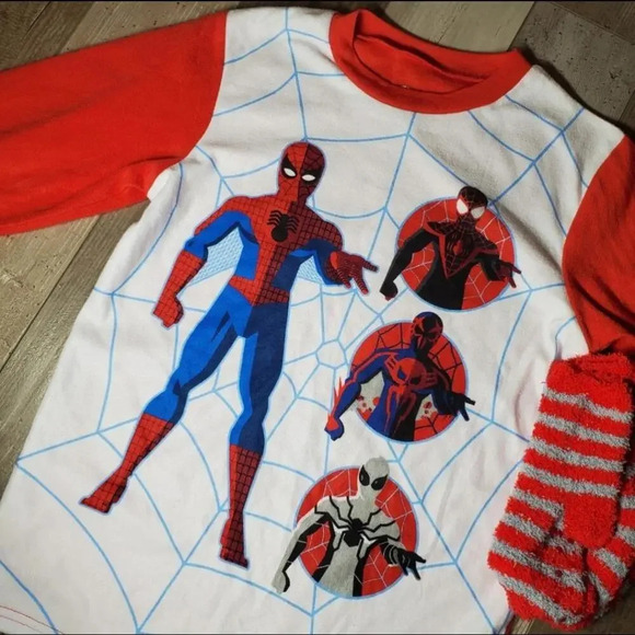 NWT Marvel Spider-Man 2 Piece Pajama Set Boys Size L (12-14) Red White Blue - Picture 6 of 9